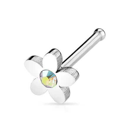 Piercing nez tige droite fleur aurore boréale