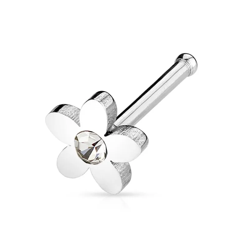 Piercing nez tige droite fleur blanc