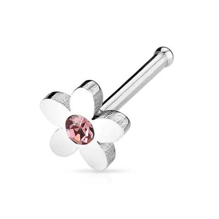 Piercing nez tige droite fleur rose