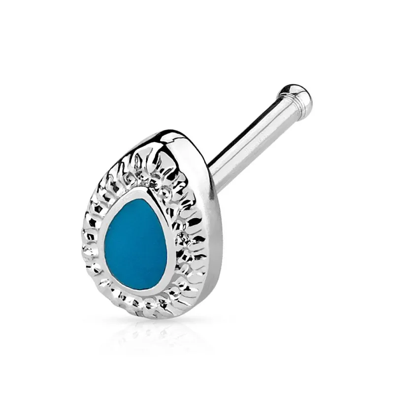 Piercing nez tige droite goutte turquoise