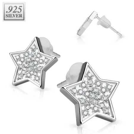 Paire boucles d'oreille argent étoile pavée de strass