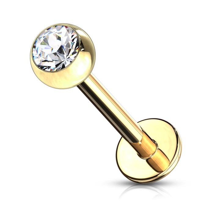 Piercing Labret Plaqué Or avec Gemme