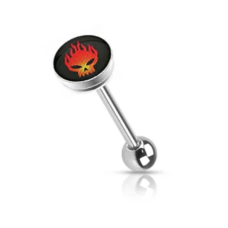 Piercing langue crâne en flammes