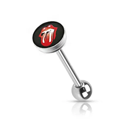 Piercing langue bouche rouge rock'n'roll