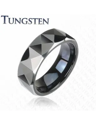 Bague Tungstène Noire Prismes - Bague homme et femme en tungstene