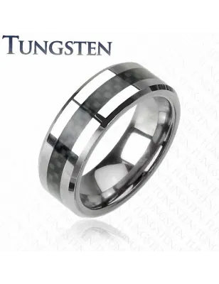 Bague Tungstène avec fibre de carbone noire  - Bague homme et femme en tungstene