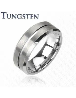 Bague Tungstène finition Mat et Ligne Brillante - Bague homme et femme en tungstene