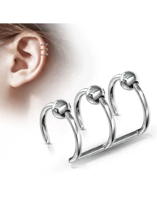 Faux Piercing Oreille Cartilage Triple Anneaux Billes - Bijou Faux Piercing