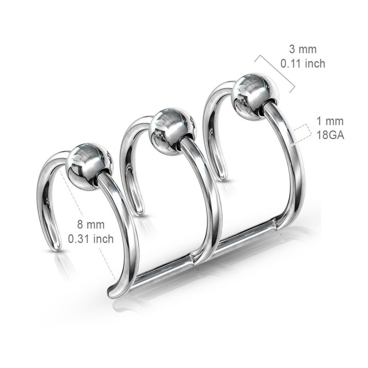 Faux Piercing Oreille Cartilage Triple Anneaux Billes - Bijou Faux Piercing