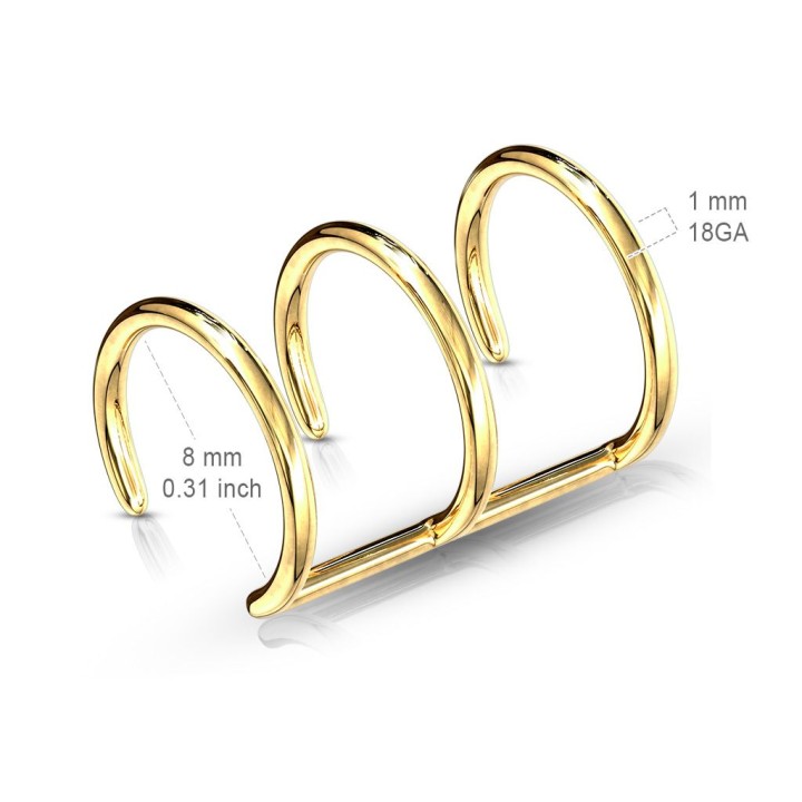 Faux Piercing Oreille Cartilage Plaqué Or Triple Anneaux  - Bijou Faux Piercing