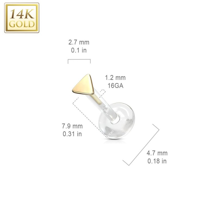 Piercing labret Bioplast triangle en Or Jaune 14 Carats