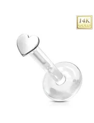 Piercing labret Bioplast coeur en Or Blanc 14 Carats