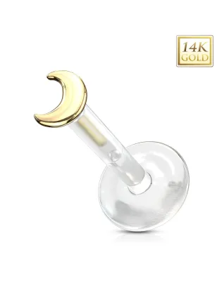 Piercing oreille labret Bioplast embout lune en Or Jaune 14 Carats