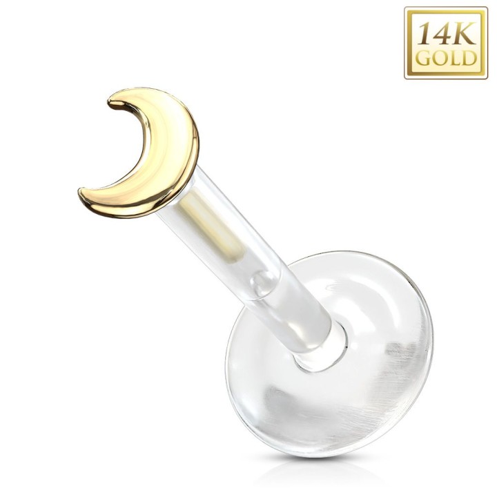 Piercing labret Bioplast embout lune en Or Jaune 14 Carats