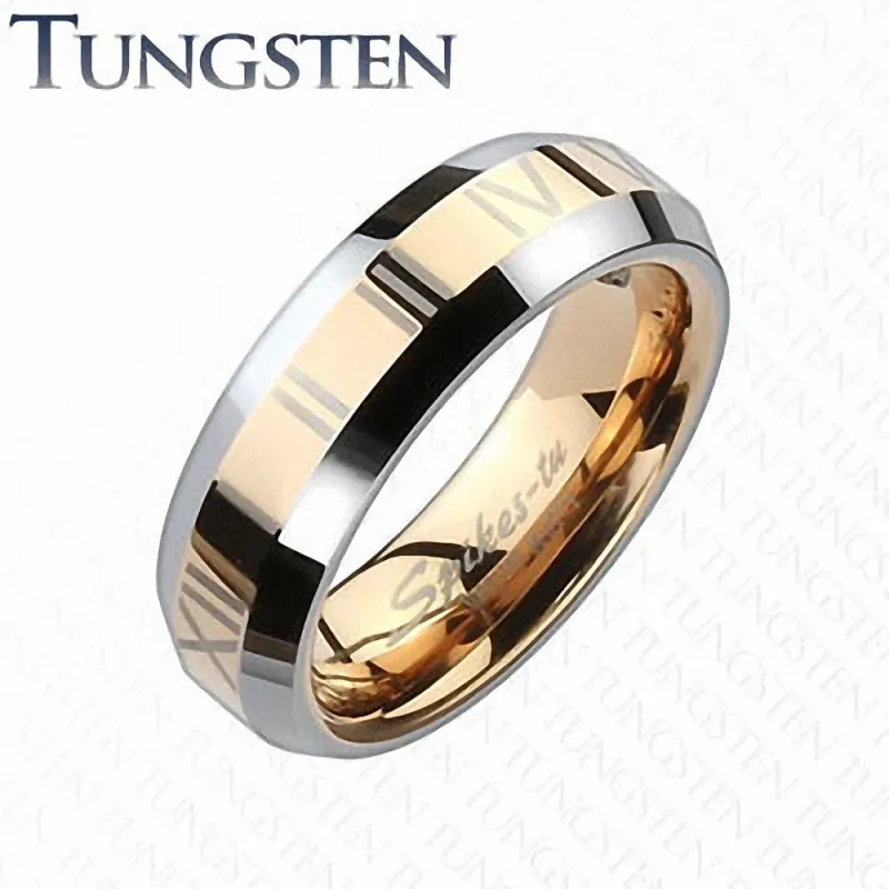 Bague Tungstène Chiffres Romains Or Rosé Bague Tungstène Chiffres Romains Or Rosé
