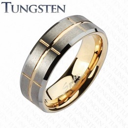 Bague Tungstène rainures or rosé