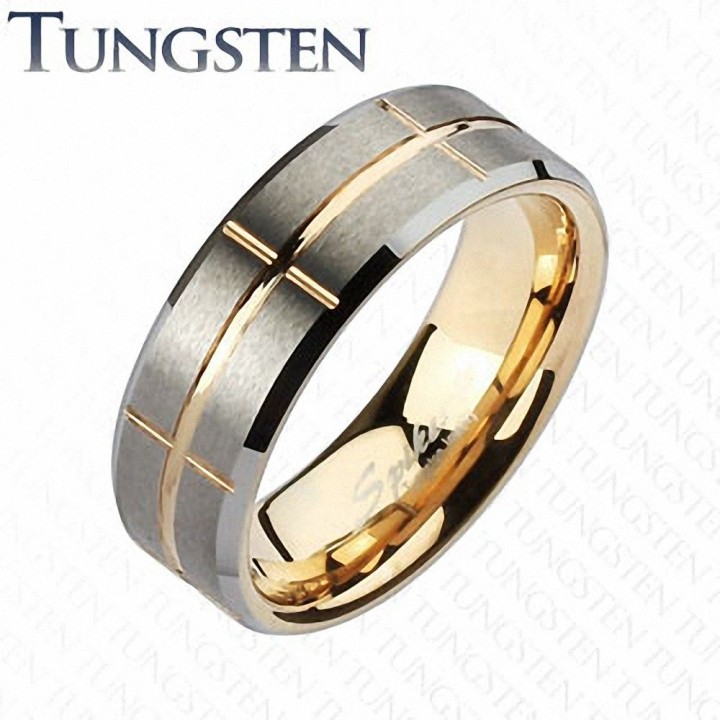 Bague Tungstène rainures or rosé
