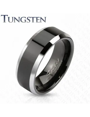 Bague homme tungstène centre noir cotés brillants