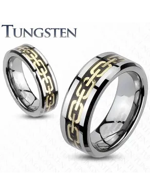 Bague Tungstène Liens Dorés - Bague homme et femme en tungstene