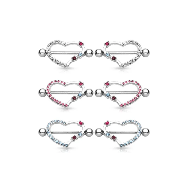 Paire de Piercing Téton Coeur Gemmes