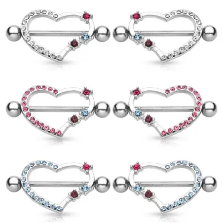 Paire de Piercing Téton Coeur Gemmes - Bijou Piercing Téton
