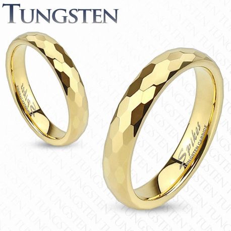 Bague de mariage en tungstène doré avec multiples prismes
