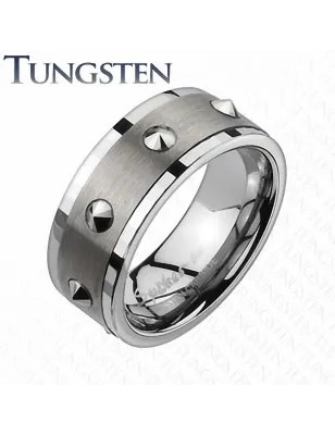 Bague homme en tungstène brossé spikes