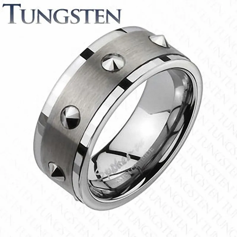 Bague homme en tungstène brossé spikes