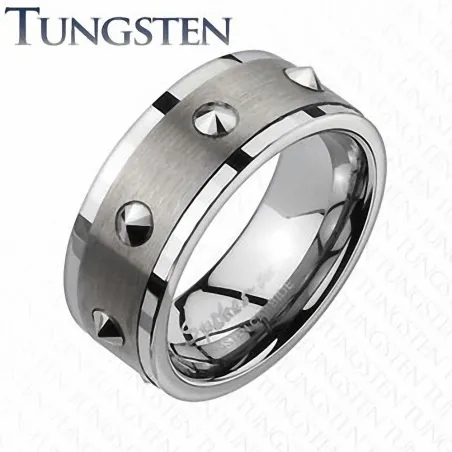 Bague homme en tungstène brossé spikes