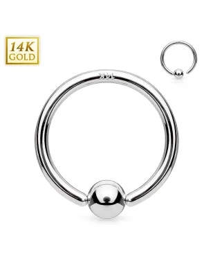 Piercing oreille anneau boule fixée en or blanc 14 carats