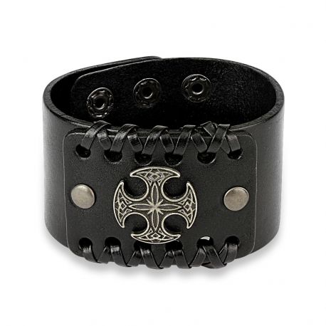 Bracelet homme en cuir noir croix celtique ronde