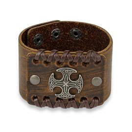 Bracelet homme en cuir marron croix celtique ronde