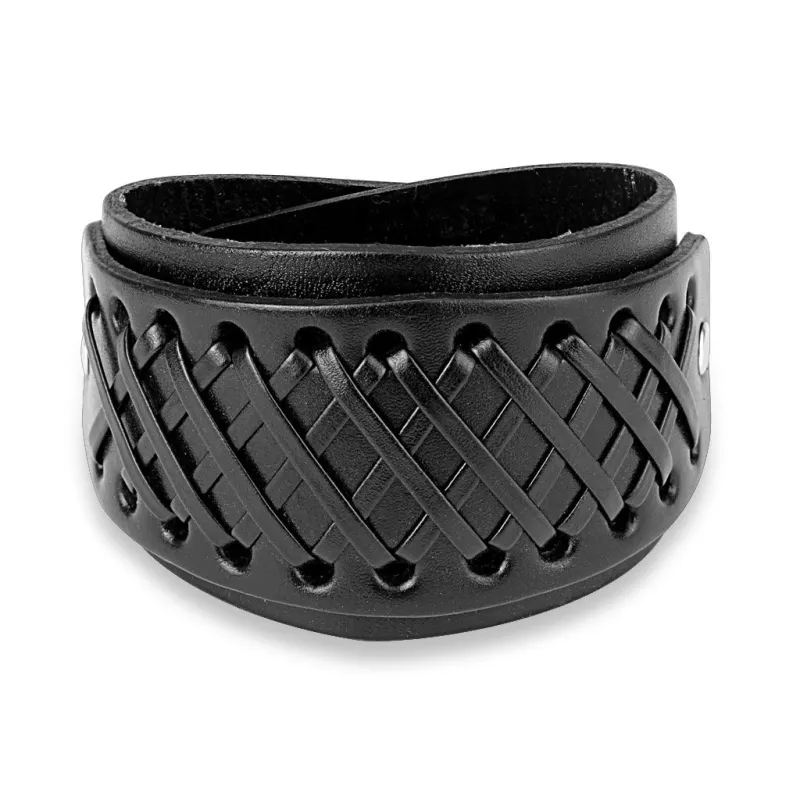 Bracelet homme en cuir noir noué de croix Bracelet homme en cuir noir noué de croix