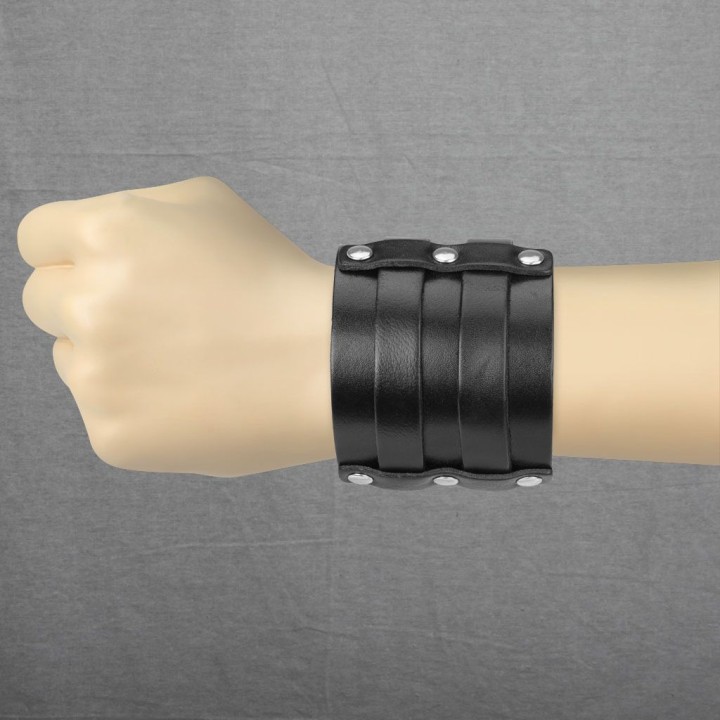 Bracelet homme en cuir noir à double boucles