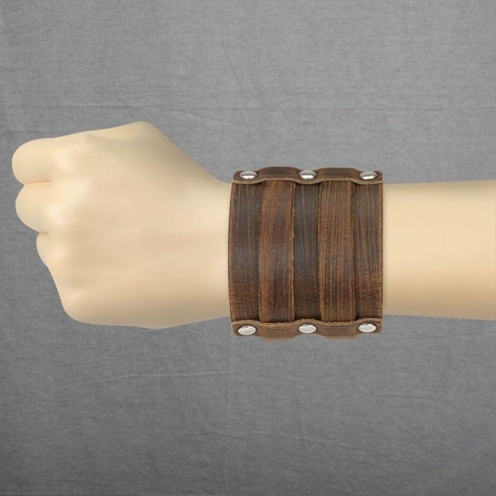 Bracelet homme en cuir marron à double boucles