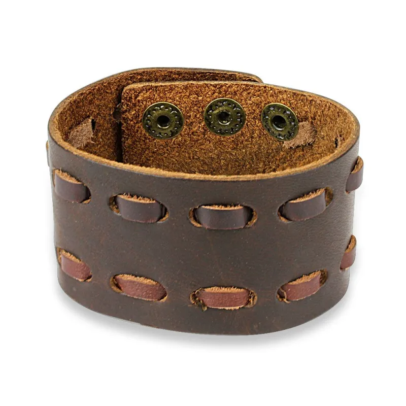 Bracelet homme en cuir marron à double couture Bracelet homme en cuir marron à double couture