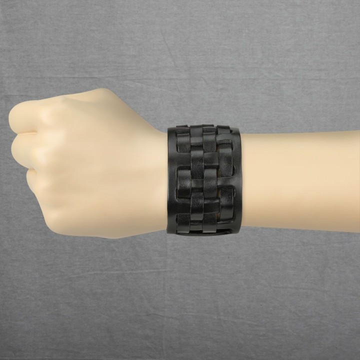 Bracelet homme en cuir noir à damier tissé