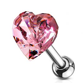Piercing oreille cartilage hélix coeur cristal rose