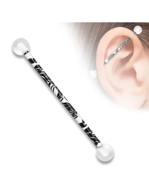 Piercing industriel boules acrylique motif zèbre
