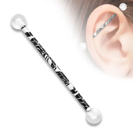 Piercing industriel boules acrylique motif zèbre