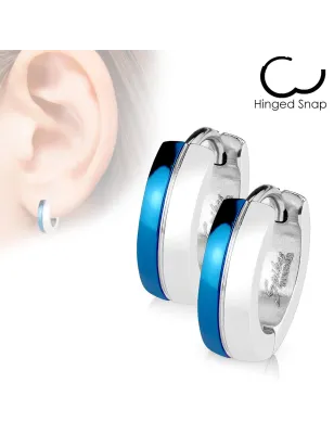 Paire Boucles d'oreille Anneaux Duo Argenté - Bleu 