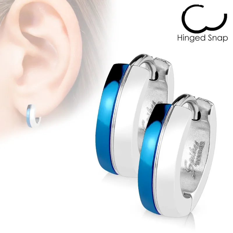 Paire Boucles d'oreille Anneaux Duo Argenté - Bleu 