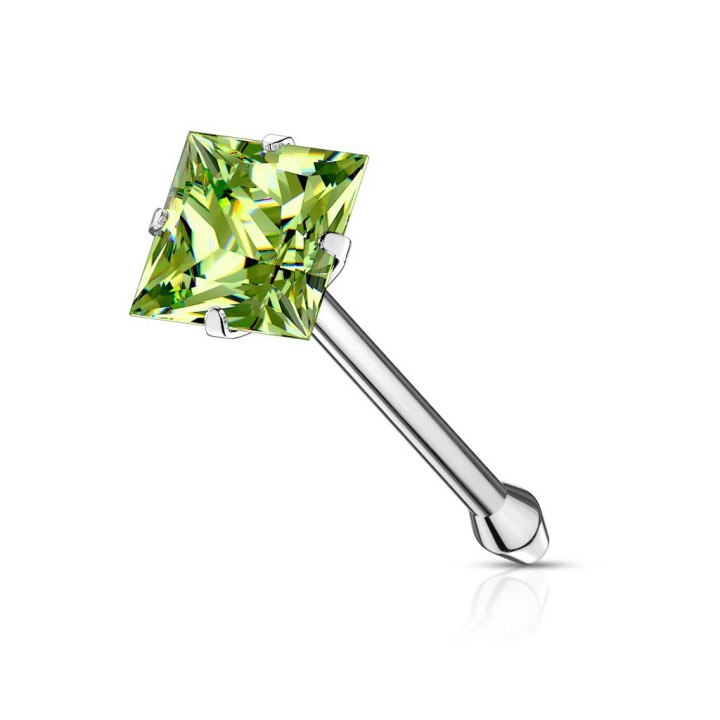 Piercing nez Strass Carré Tige Droite Acier - Bijou Piercing Nez