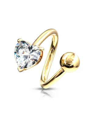 Piercing Nombril Spirale Plaqué Or Coeur