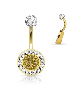 Piercing nombril cercle doré cristaux blancs
