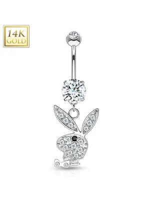 Piercing nombril Playboy pendentif Or Blanc 14K