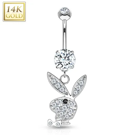 Piercing nombril Playboy pendentif Or Blanc 14K