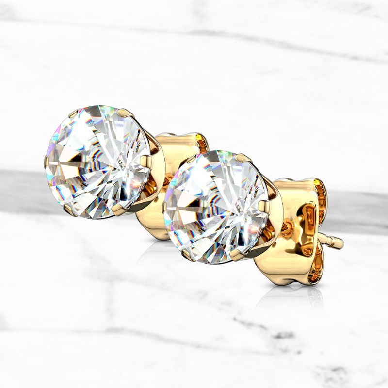 Boucles D'oreilles Pendantes Plaqué Or Et Pierre - Occasion, Fermoir Dormeuse, Couleur Transparente