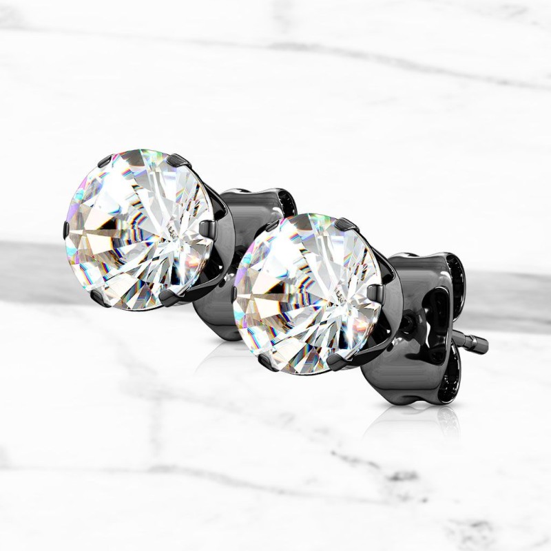 Paire Boucles d'oreille clous croix rosé strass