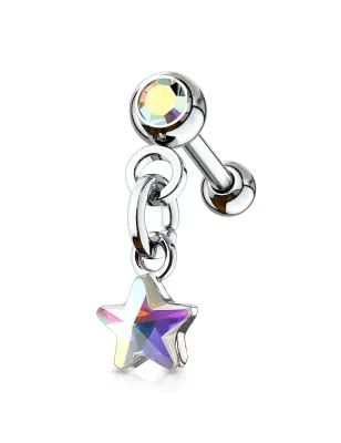 Piercing cartilage hélix pendentif étoile cristal aurore boréale
